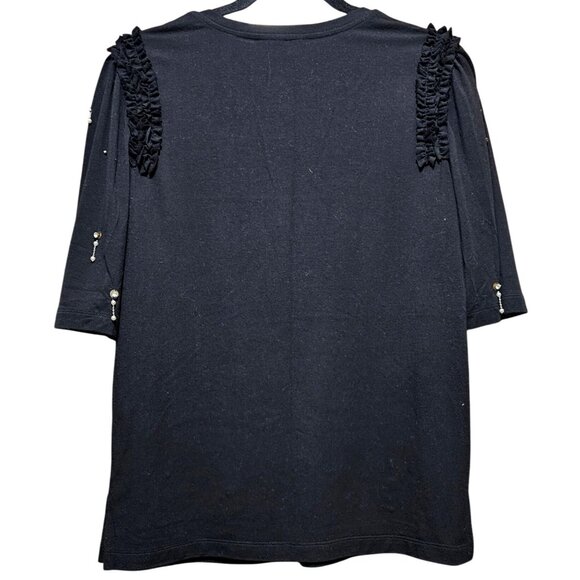 Kobi Halperin Black Embellished Top With Ruffle Sleeves & Pearl Accents S - Picture 2 of 9